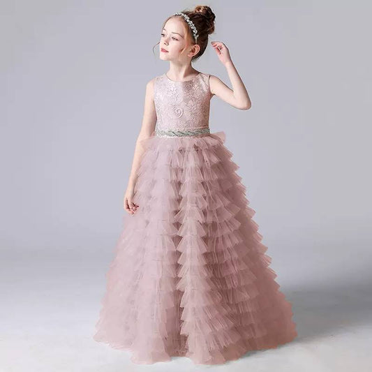 Dideyttawl Puffy Tulle Sleeveless Girls Princess Birthday Party Dress Junior Ball Gown Floor Length