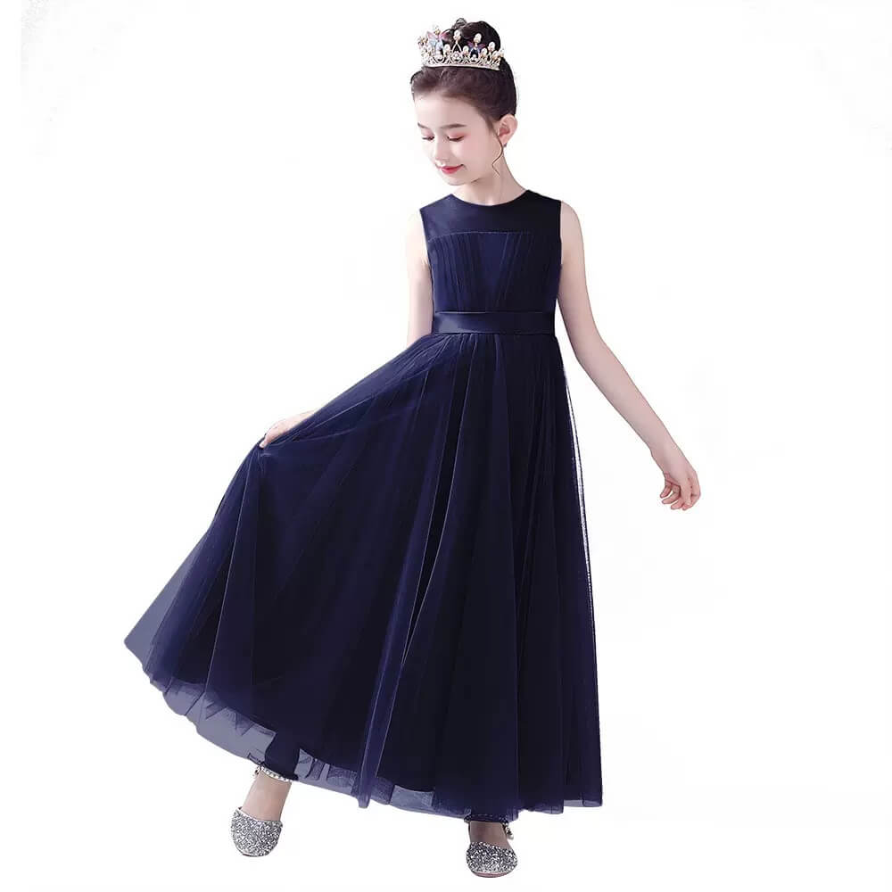 Dideyttawl Dusty Blue Flower Girl Dress Sleeveless Tulle Floor-Length Gown