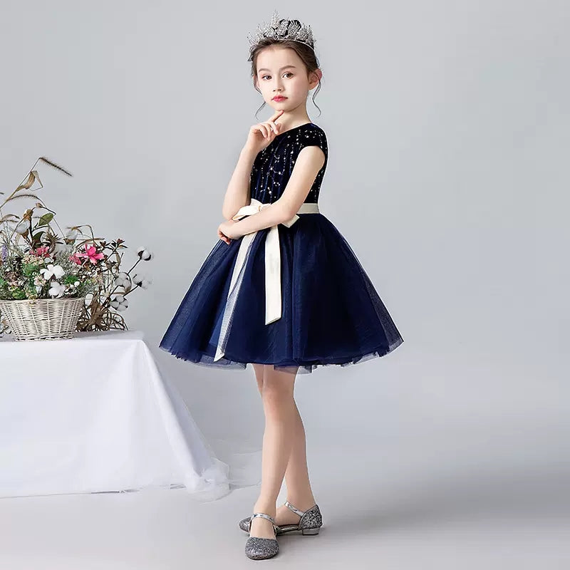 Little Girls V-Neck Special Occasion Dress Girls Fancy Birthday Party  Dresses Detachable Trailing Gown