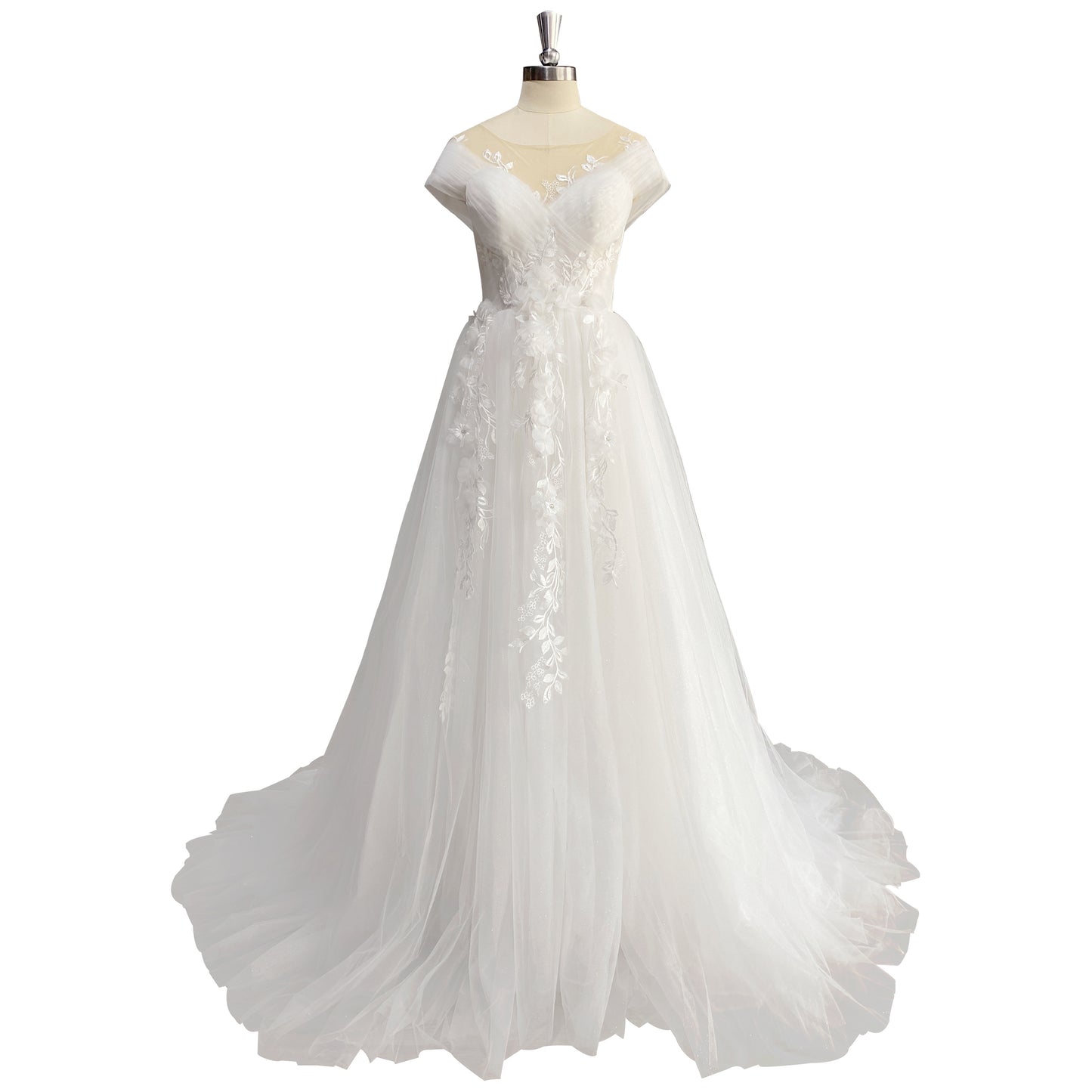 Elegant Lace Appliqued Puffy Tulle Wedding Dress Women 2025 Modern Bridal Beach Tulle Flower Gowns