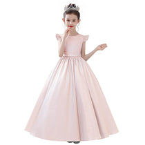 Dideyttawl Satin Girls Formal Dress with V Back Bow Belt