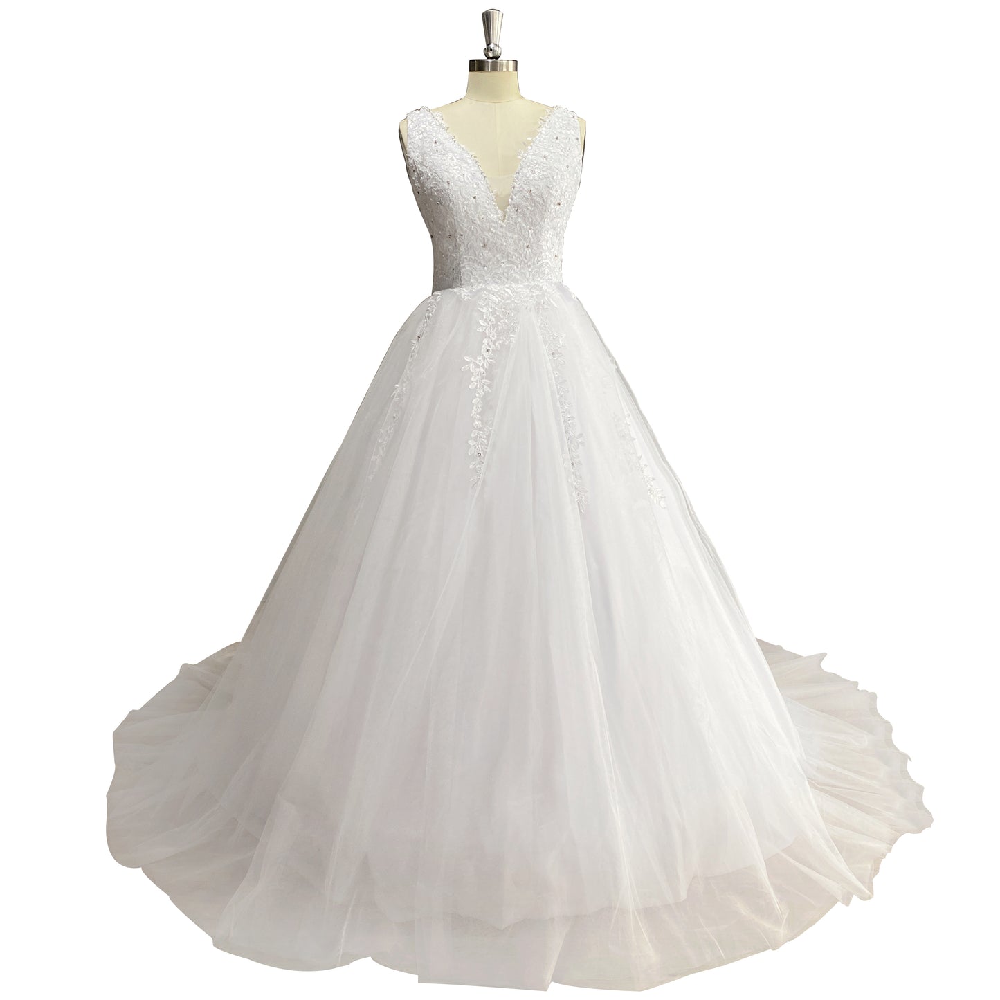 V-Neck Sleeveless Princess Wedding Dresses 2025 Lace Up Beads Applique Bridal Dress Ball Gown
