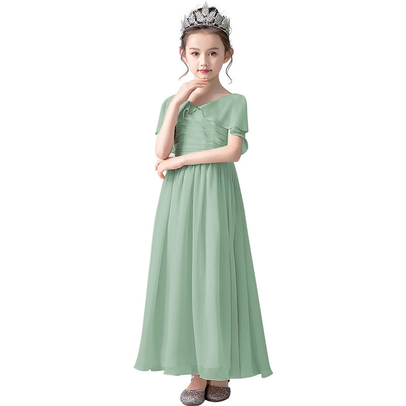 V-Neck Flower Girl Dresses Little Girl Bridesmaid Dress Chiffon Princess Party Dress Sleeveless