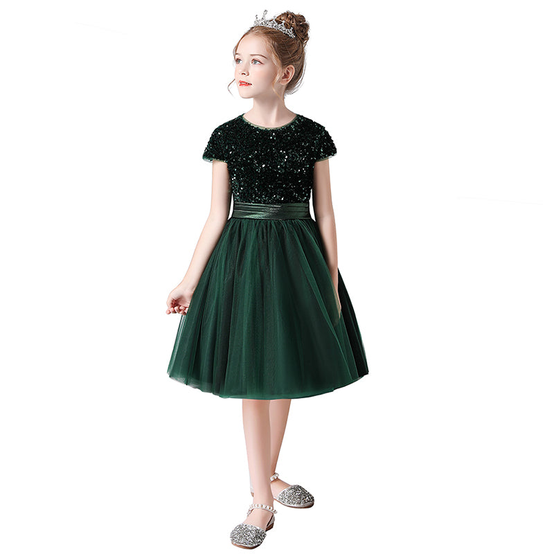 Girls Formal Dresses Mini Sequins Flower Girl Dresses Short Tulle Juniors Bridesmaid Girls Special Occasion Dresses