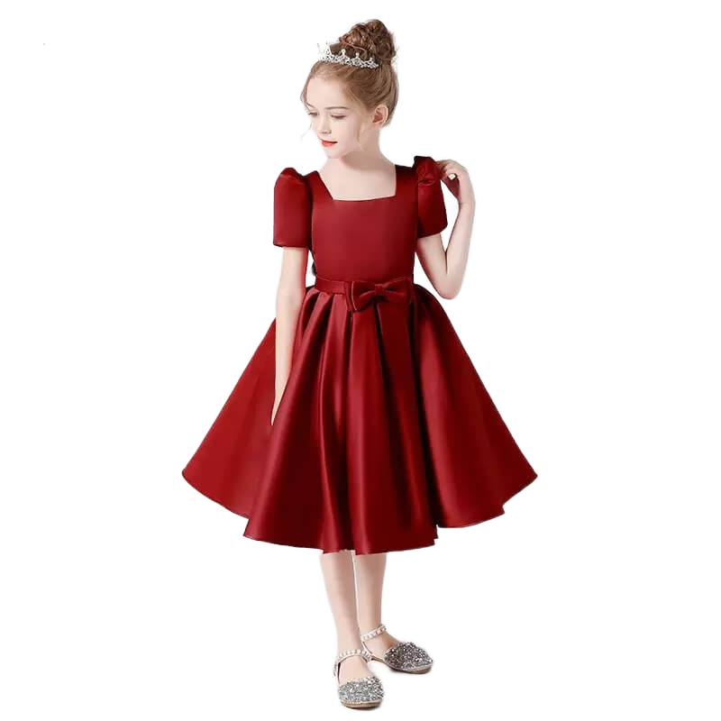 Flower Girl Dress Square Neck Little Girl Bridesmaid Dress Velvet Evening Party Dress