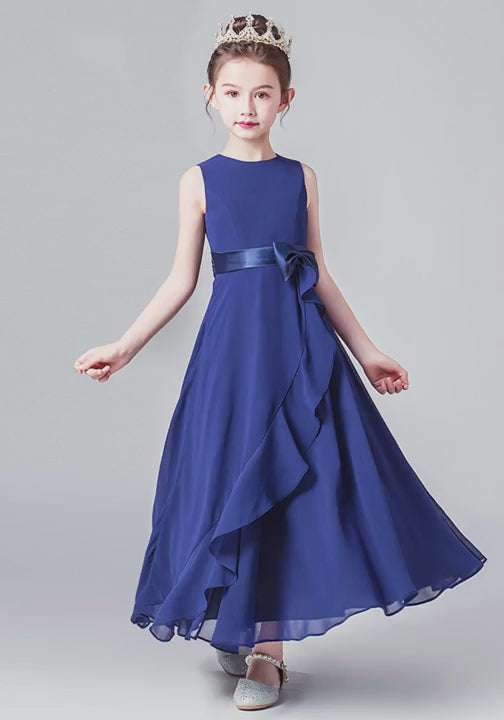 Dideyttawl Flower Girl Dress Sage Green Sleeveless Chiffon Ruffle Bow Maxi Dress