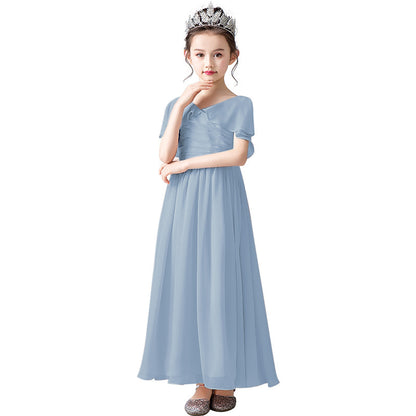 V-Neck Flower Girl Dresses Little Girl Bridesmaid Dress Chiffon Princess Party Dress Sleeveless