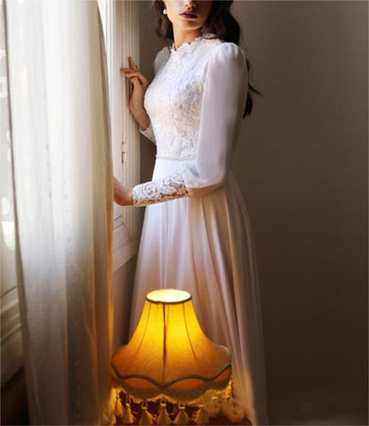 A-Line Boho Wedding Dress 2025 Long Sleeves High Neck Vintage Bridal Dress