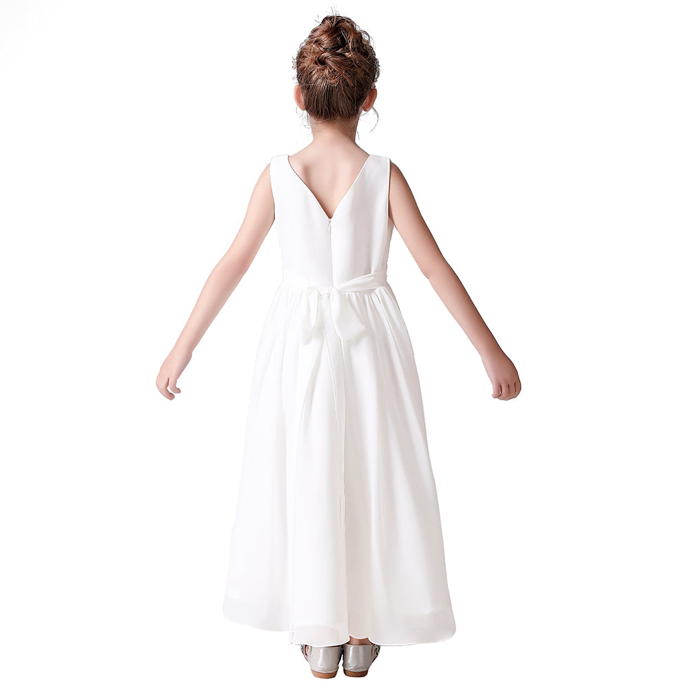 Dideyttawl Little Girls Chiffon Pageant Dress Formal Party Long Flower Girl Dresses Wedding Sleeveless Junior Bridesmaid Dress