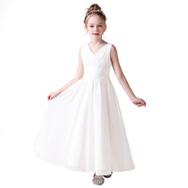 Dideyttawl Blush Pink Flower Girl Dress V Neck Sleeveless Floor-Length Dress