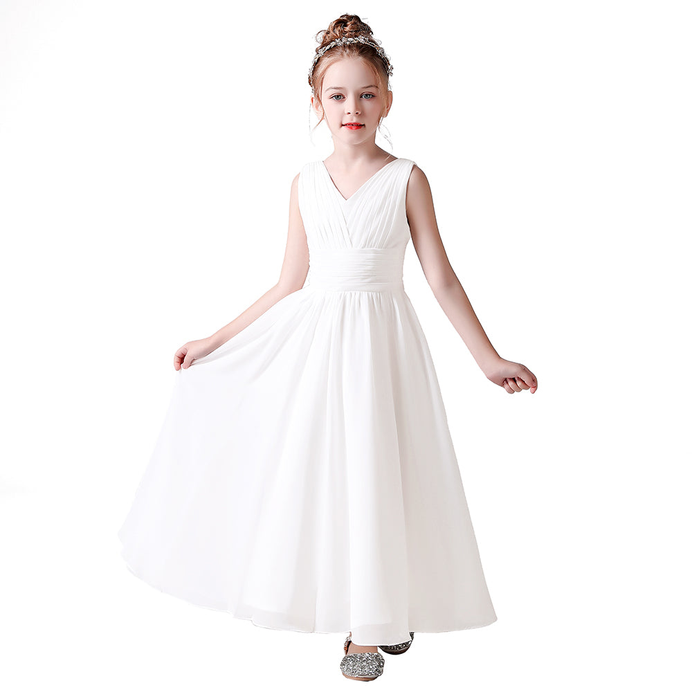 Dideyttawl Blush Pink Flower Girl Dress V Neck Sleeveless Floor-Length Dress