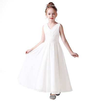 Little Girls Pageant Dress Formal Party Long Chiffon Flower Girl Dresses Wedding Sleeveless Junior Bridesmaid Dress