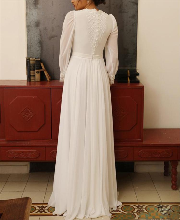 A-Line Boho Wedding Dress 2025 Long Sleeves High Neck Vintage Bridal Dress