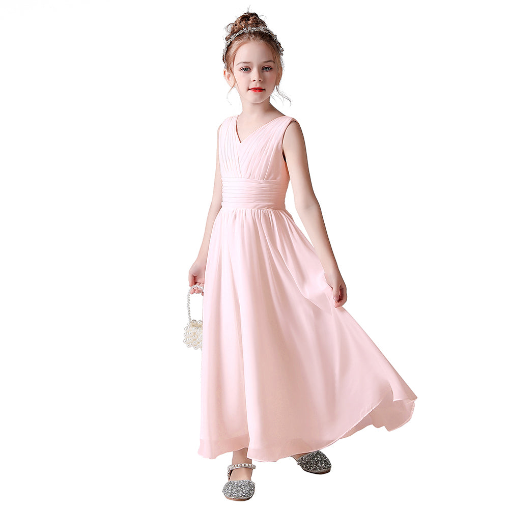 Little Girls Pageant Dress Formal Party Long Chiffon Flower Girl Dresses Wedding Sleeveless Junior Bridesmaid Dress