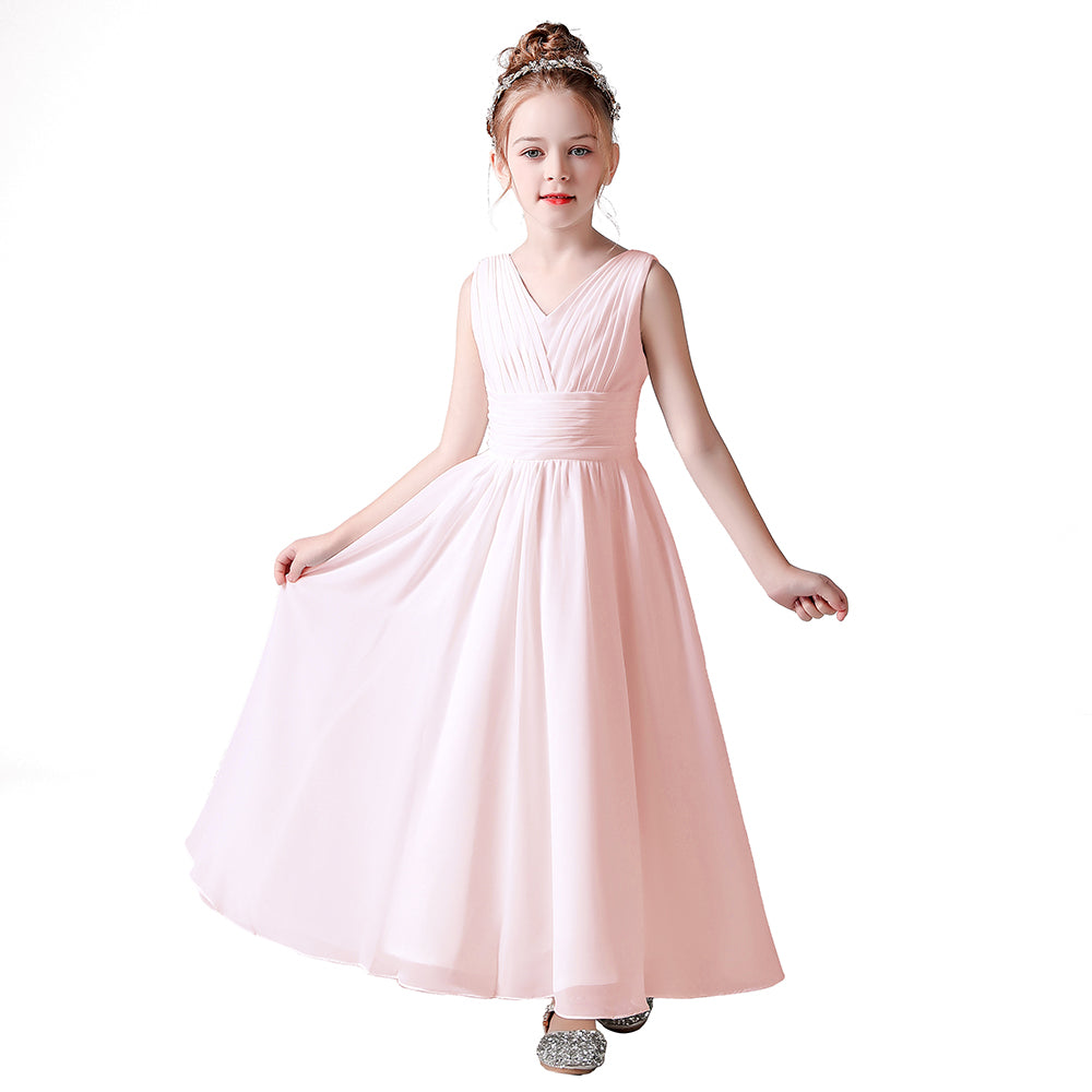 Little Girls Pageant Dress Formal Party Long Chiffon Flower Girl Dresses Wedding Sleeveless Junior Bridesmaid Dress