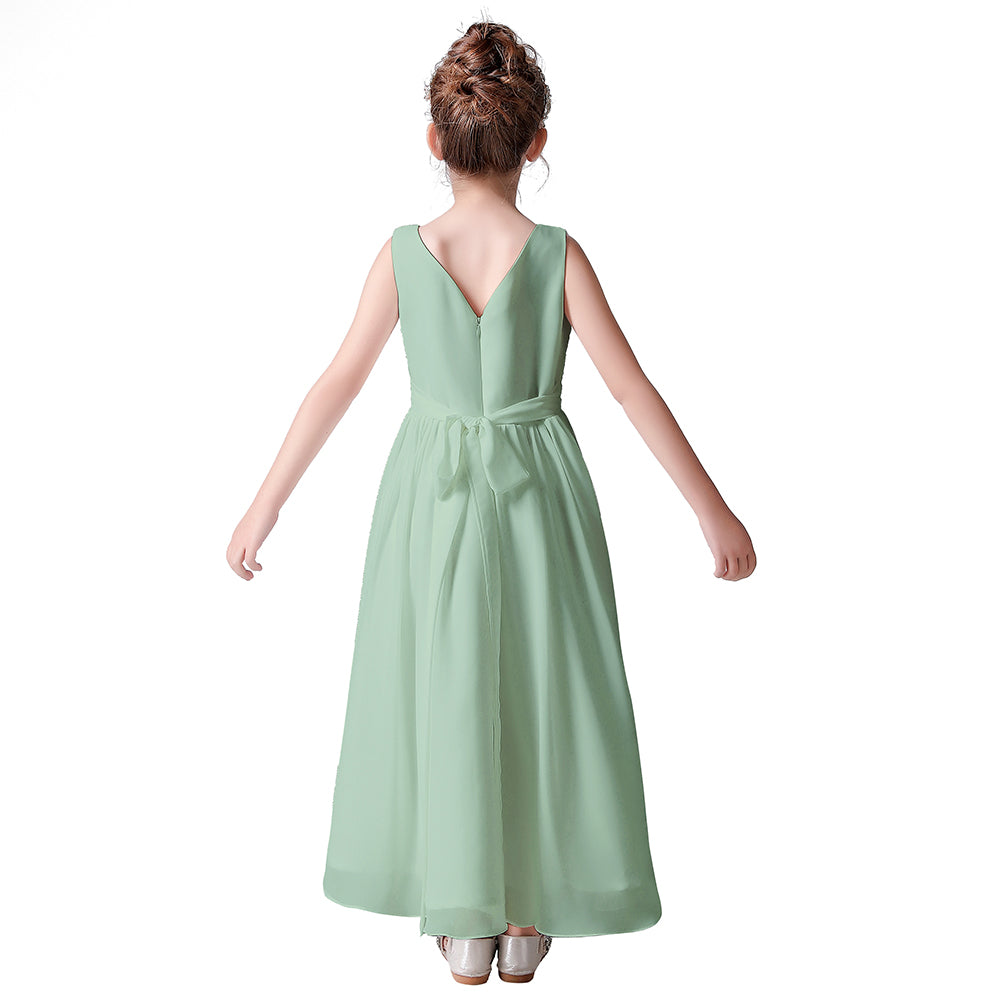 Dideyttawl Little Girls Chiffon Pageant Dress Formal Party Long Flower Girl Dresses Wedding Sleeveless Junior Bridesmaid Dress