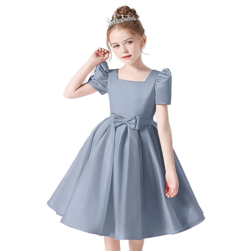 Flower Girl Dress Square Neck Little Girl Bridesmaid Dress Velvet Evening Party Dress