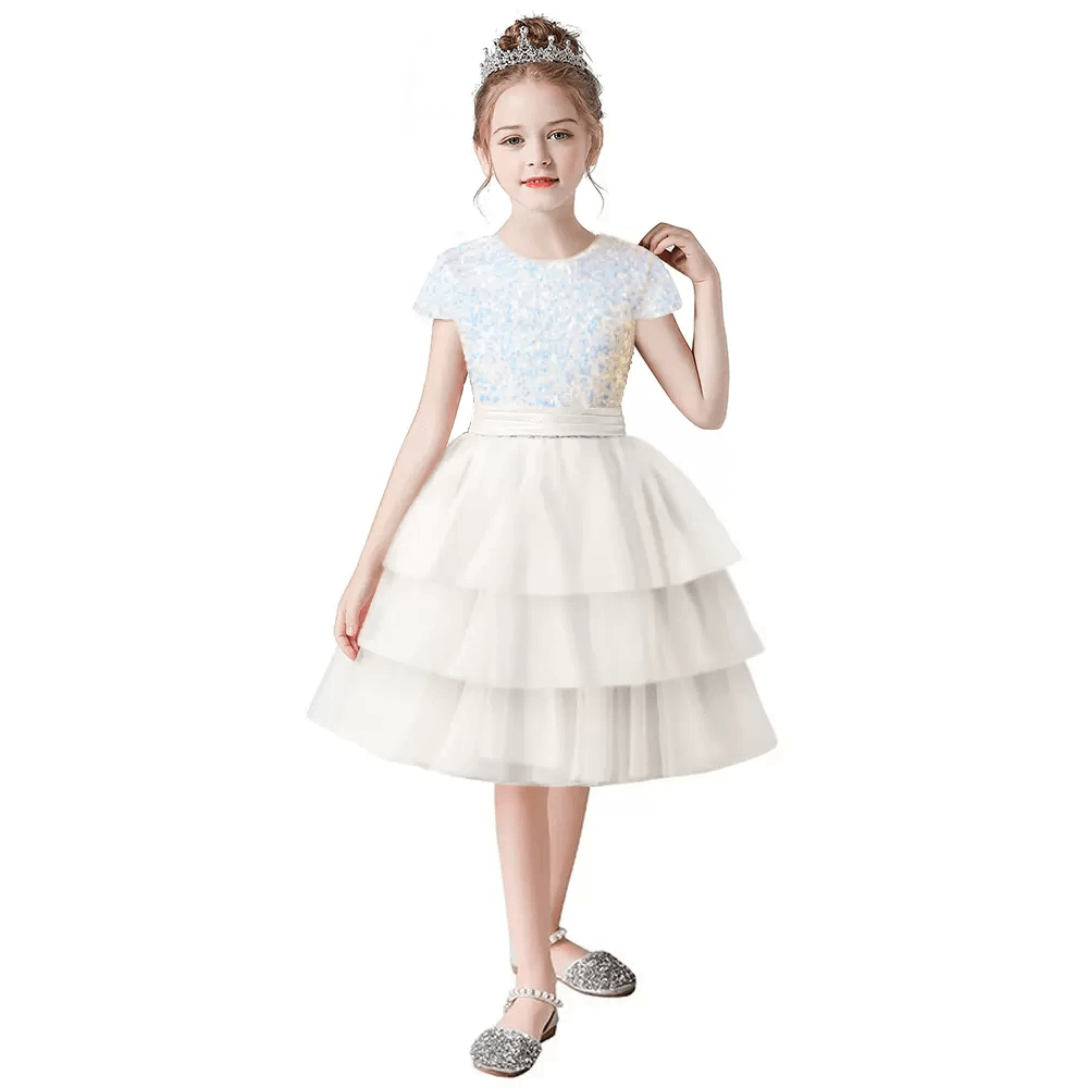 Cupcake Dresses For Kids Short Mini Birthday Party Gowns Tulle Tutu Dress Sequins Short Dress for Flower Girls Princess Dress